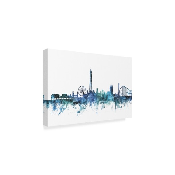 Michael Tompsett 'Blackpool England Blue Teal Skyline' Canvas Art,22x32